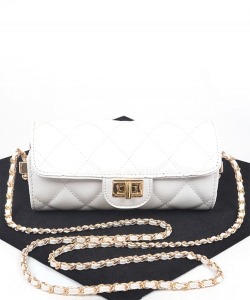 Quilted Faux Leather Crossbody Bag 6741-1  WHITE